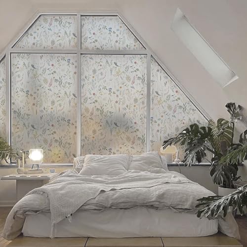 Dimoon 17.3 x 78.7 Inch Floral Privacy Window Film Frosted Glass Sticker for Home & Bathroom