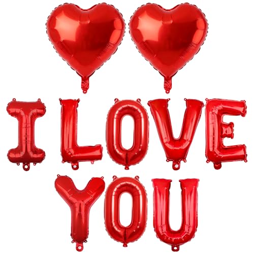 I Love You Balloon Set for Valentine's Day - 16 Inch Letters & Hearts