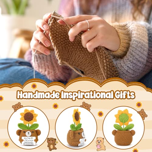 Handmade Crochet Sunflower Bear - Get Well Soon Gift for Women