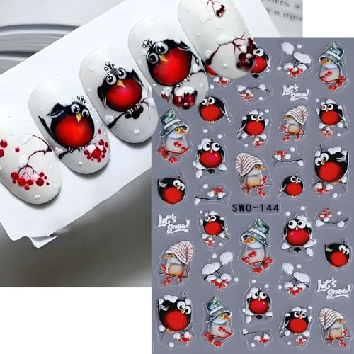 3D Bird Nail Art Stickers Self-Adhesive Winter Decals - 3 Pack