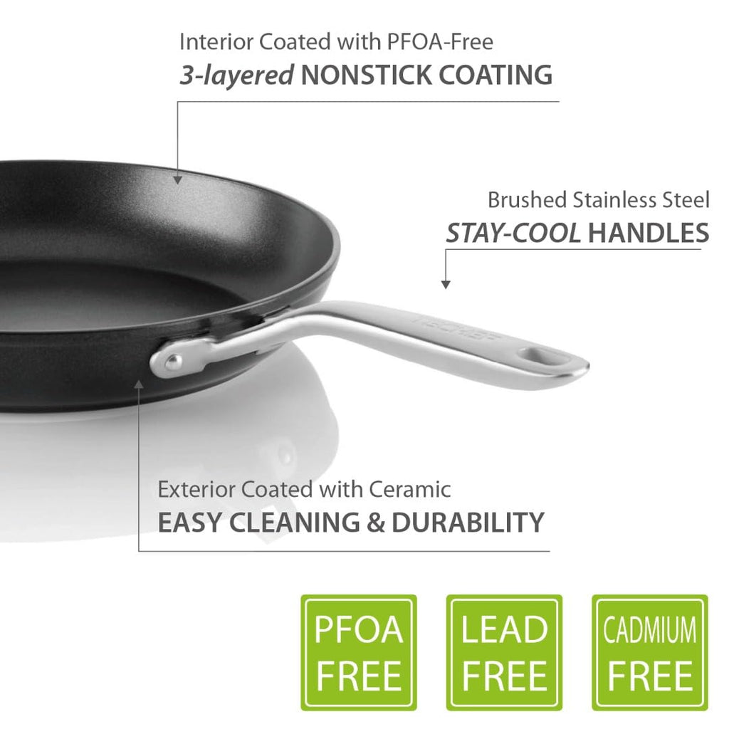 TECHEF - Onyx Collection Nonstick Frying Pan Skillet Set, PFOA-Free, Dishwasher Oven Safe, Stay-Cool Stainless Steel Handle, Induction-Ready, Made in Korea (8-inch and 10-inch)