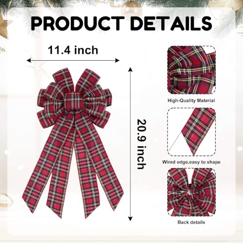 Classic Red Tartan Christmas Bow - Double Sided Plaid for Wreaths & Decorations