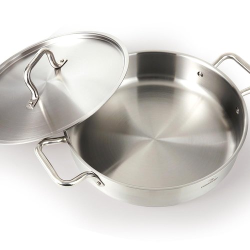 HOMICHEF Braiser Pan 5 Quart with Lid Nickel Free Stainless Steel - Matte Polished Deep Saute Pan Non Toxic - 5 Qt Braiser with Stainless Steel Lid Induction