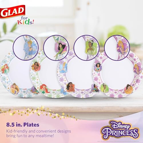 Glad Disney Princess Disposable Paper Plates, 8.5 in, 40 Ct