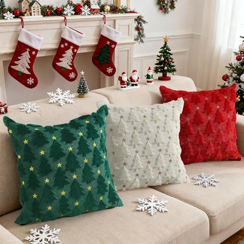 SHBLOMK White Christmas Pillow Covers 18x18 Inch Set of 2 Plush Faux Fur Decorative Throw Pillows