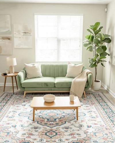 MINIDEAR 2' x 3' Washable Vintage Floral Rug for Entryway & Kitchen, Non-Slip Khaki Small Rug