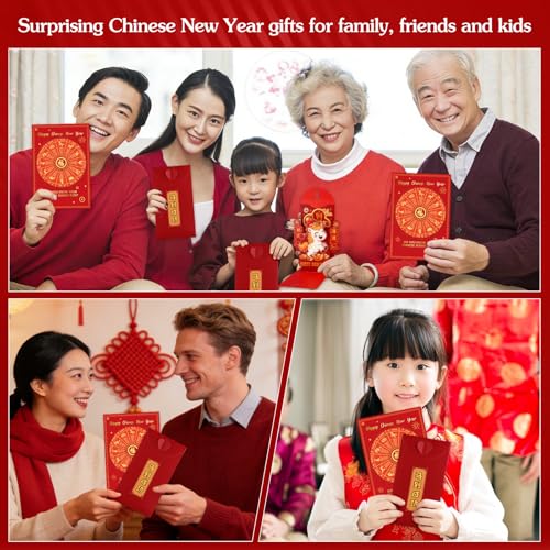 Lunar New Year Gift Set 2026 - 3D Rotating Zodiac Greeting Card & Pop-Up Red Envelope