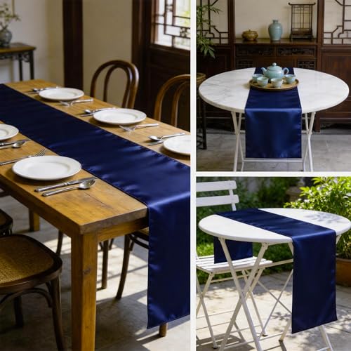 Navy Blue Satin Wedding Table Runners - 10 Pack, 12x108 Inches - Variation: Navy Blue / 10 pcs