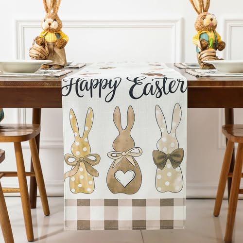 Easter Table Runner Set with 4 Placemats & 4 Gift Bags, Bunny & Carrot Linens
