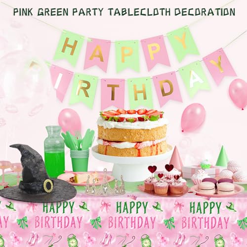 Witch Birthday Party Tablecloths - 2 Pack Pink Green 54x108