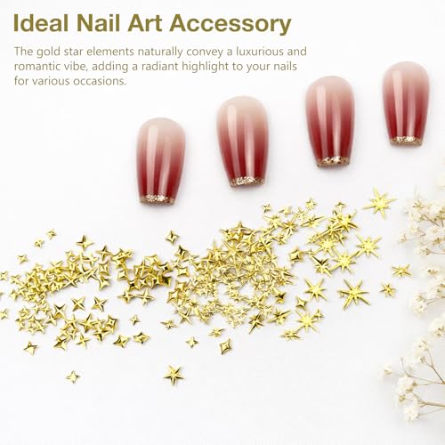 Gmlawsc 3D Gold Star Nail Charms Set - 2 Boxes Metallic Star Studs