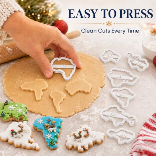 World Map Cookie Cutters Set - 7pcs Continent Shape Fondant and Biscuit Moulds