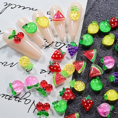 GUAACCB 100Pcs 3D Fruit Nail Charms Resin Summer Nail Art Gems