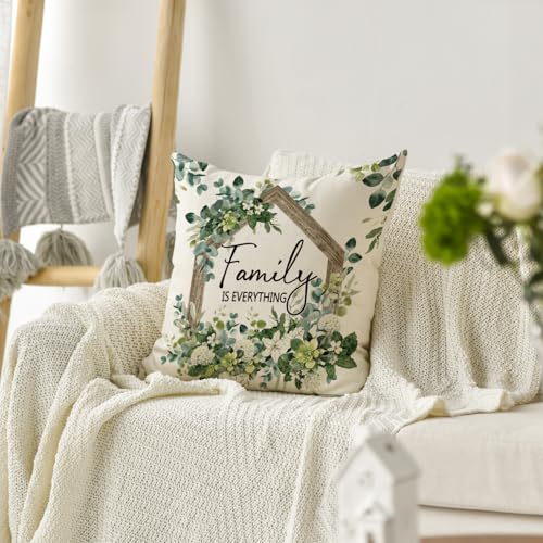 Spring Floral Throw Pillow Cover - 18x18 Eucalyptus Design
