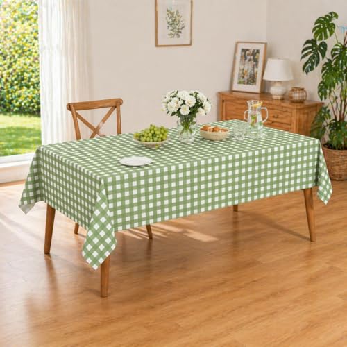 Denwiller 3-Pack Sage Green Gingham Tablecloths, 54x108 Inch Checkered Covers