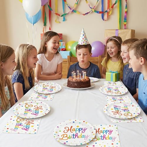 Happy Birthday Floral Paper Plates & Napkins Set - 50 Pcs