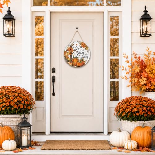Pumpkin Fall Christian Wooden Door Hanger - Rustic Autumn Sign