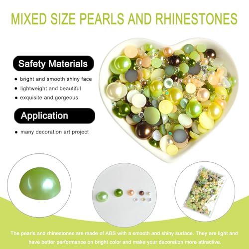 50g Flatback Pearls and Rhinestones Set Mixed Size Half Beads for Crafts
