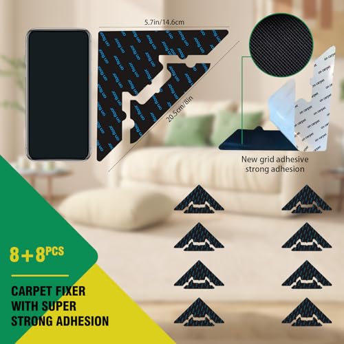 Large Non-Slip Rug Pads - 16 Pcs Adhesive Carpet Grippers for Hardwood & Tile