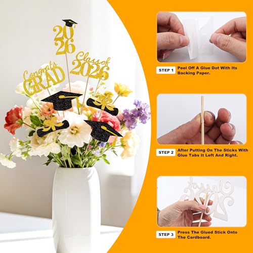 20Pcs Black Gold Graduation Centerpieces for Class of 2026