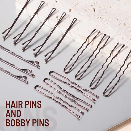 Teenitor 100Pcs Brown Bobby Pins and U-Shaped Hair Pins Set