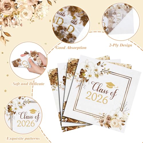 Graduation Napkins 80 Pcs - Floral Congrats Grad Party Napkins for Class of 2026