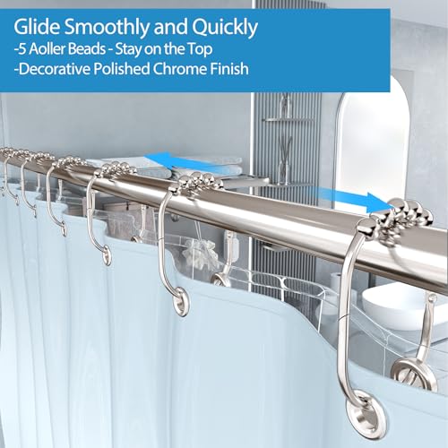 MENGJINGO 12PCS Chrome Shower Curtain Hooks - Rust Proof Stainless Steel