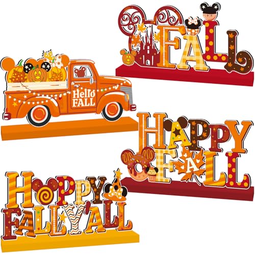 4-Piece Fall Wooden Table Decor Set with Pumpkin Design