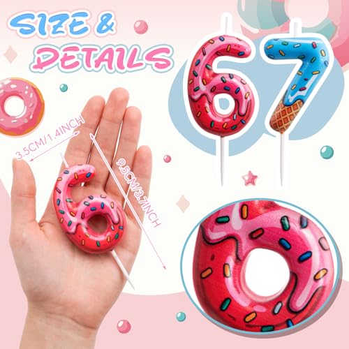 67 Meme Birthday Candle - Dripping Donut Ice Cream Cake Topper, Blue & Pink