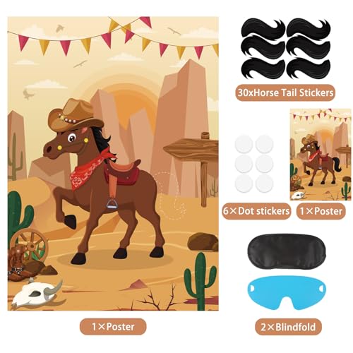 Pin the Tail on the Horse Game - Cowboy Party Supplies for Kids