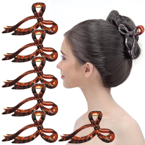 RC Roche Ornament 6-Pack Bow Claw Hair Clips for Thick Hair Medium Brown