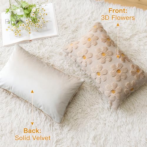 OTOSTAR Flowers Throw Pillow Cover 12x20 Inch Beige Brown