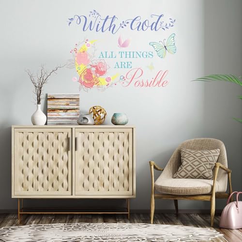 Inspirational Bible Verse Wall Decal - With God All Things are Possible - 20.8x15.7 Inches