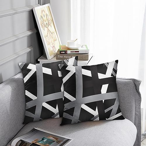 Emvency Set of 2 Gray & Black 18 x 18 Inch Striped Pillow Covers - Retro Home Decor