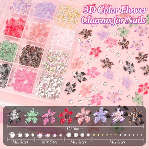 3D Hawaii Flower Nail Charms and Rhinestones Hibiscus Nail Art Kit