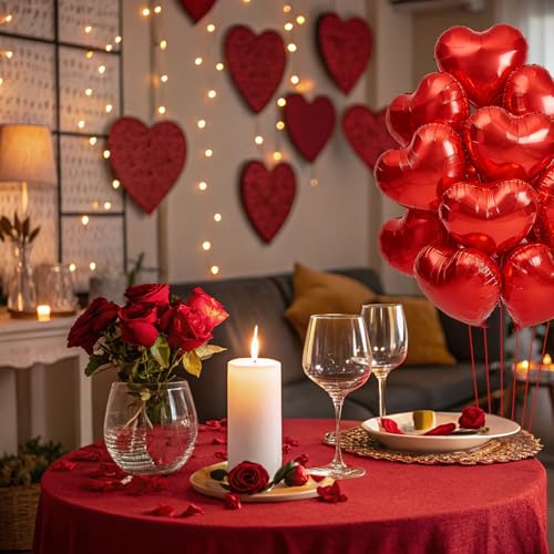 18-Inch Red Heart Balloons - 12 Premium Foil Mylar Decorations