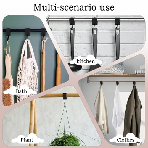 Yuanchu Black Leather S Hooks - 3 Pack Multifunctional Metal Hangers for Clothes & Kitchen