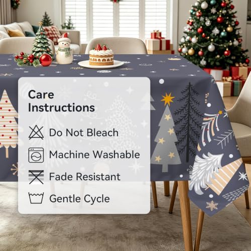 Christmas Pine Tree Snowflake Rectangle Table Cloth 60x84 Inch - Grey
