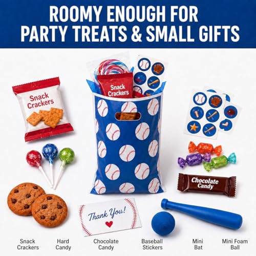 Baseball Goodie Bags - 50 Pack Treat Bags with Handles for Parties