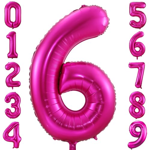 40 Inch Hot Pink Number 6 Balloon for Birthday Party Decor