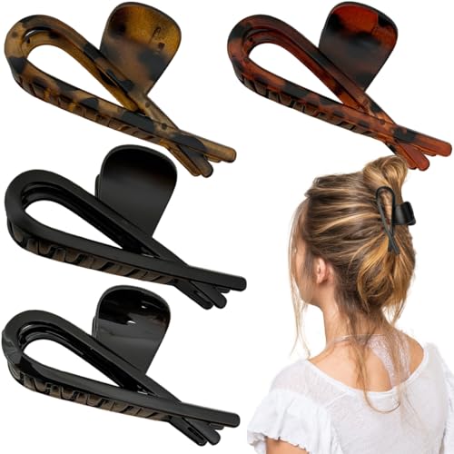 Bow Hair Claw Clips 4-Piece Large Resin Hair Barrettes Strong Hold