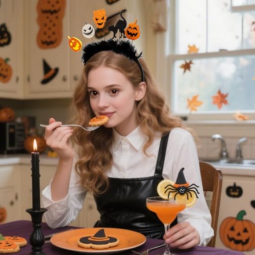2 Pcs Halloween Feather Headbands Ghost Pumpkin Spider Web Hair Accessories