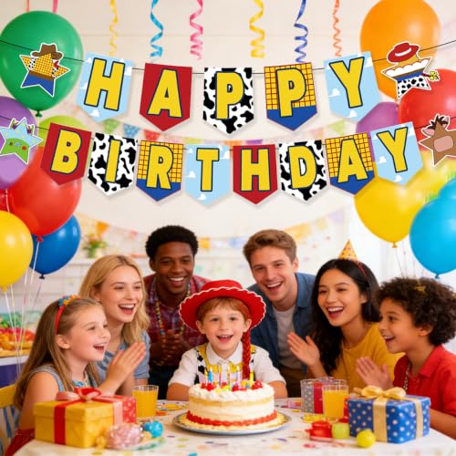 Large Cartoon Toy Themed Birthday Banner for Kids & Adults