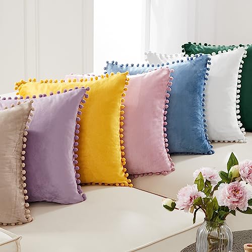 Deconovo Dark Green Velvet Pom Pom Pillow Covers | 2 Pack, 16x16