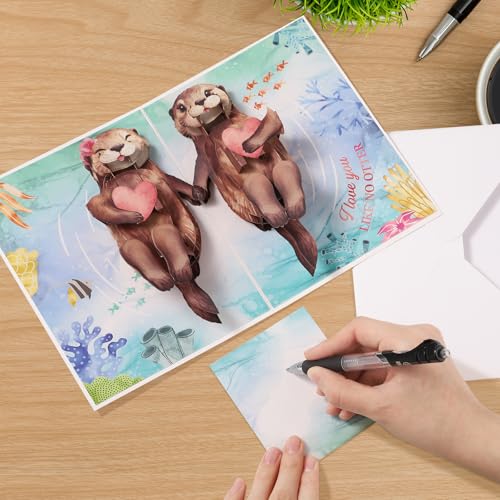 3D Pop Up Anniversary Card with Cute Otters - Greeting Card Set