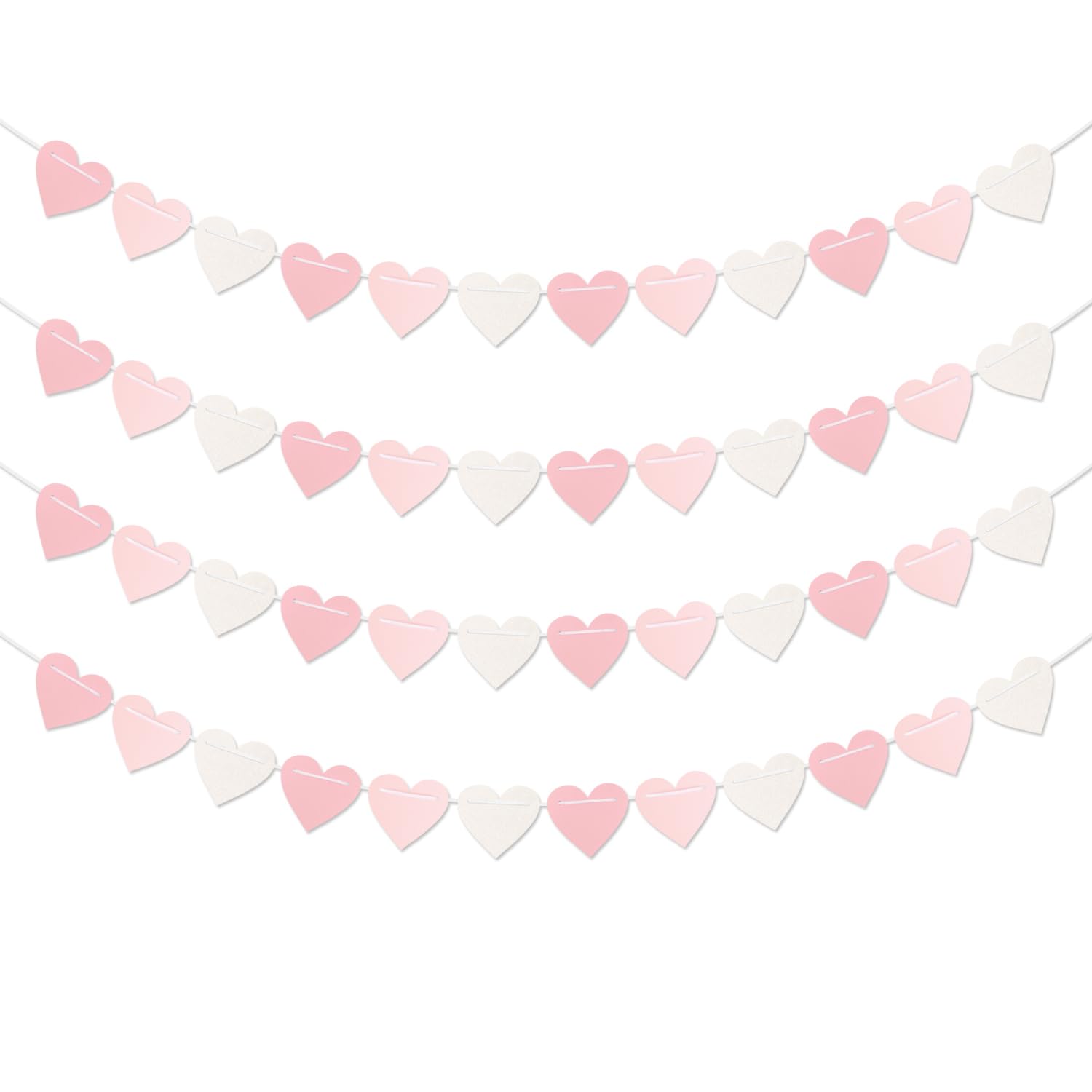 Pink-White Girls Birthday Party-Decorations Streamers-Garland - 40Ft Heart Galentines Hanging Paper Banner,Valentines Baby Bridal Shower Bachelorette Anniversary Mothers Day Supplies Decor Ouruola