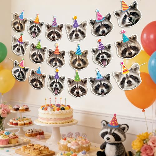 Raccoon Birthday Banner Set | 3 Pre-Strung Party Decorations