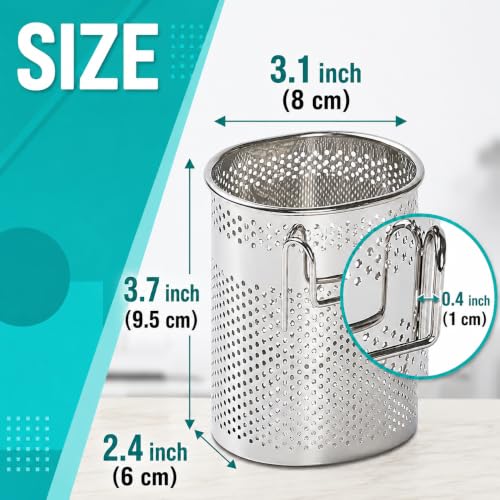 HOME&I Small Oval Stainless Steel Utensil Holder for Dish Rack & Sink