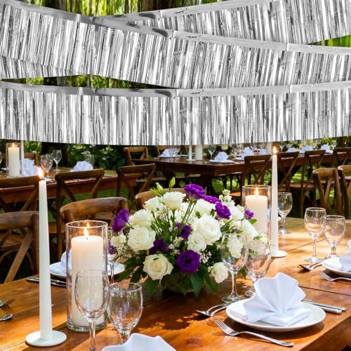Silver Foil Fringe Garland Streamers for Party Decorations - 4 Pack