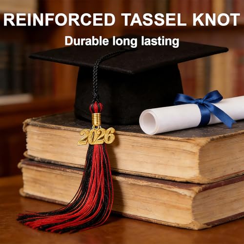 2026 Graduation Tassel with Gold Charm - Red and Black Rayon Cap Accessory